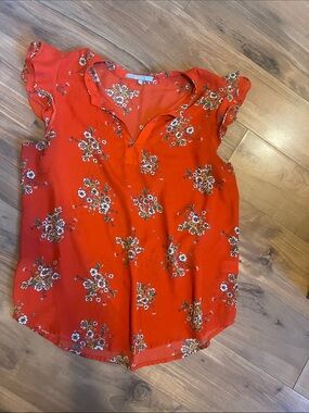 Sweet Rain Orange Floral Flutter Sleeve Blouse
